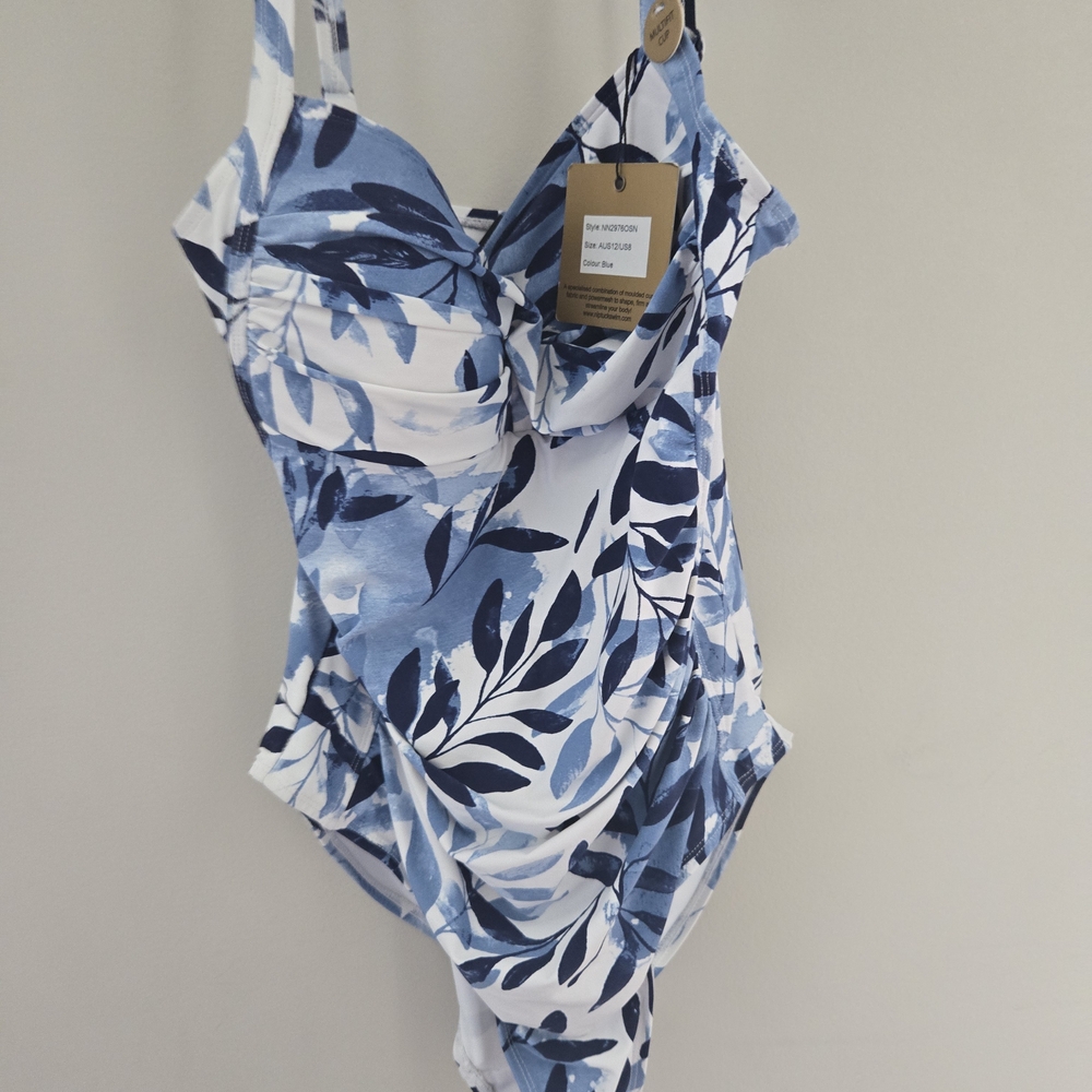 Nip Tuck Joanne Blue Leaf Print Women's One Piece Swimsuit NWT! - Picture 4 of 6